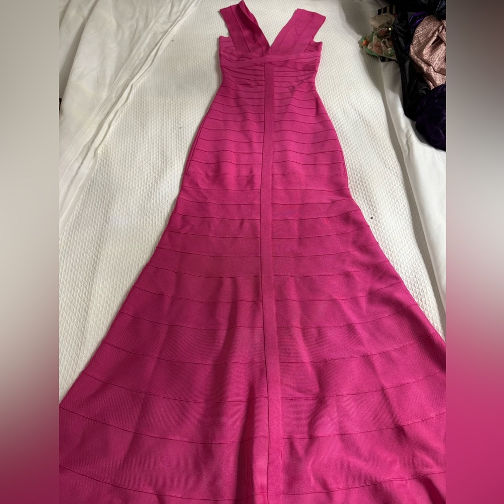 Hervé Leger long pink gown